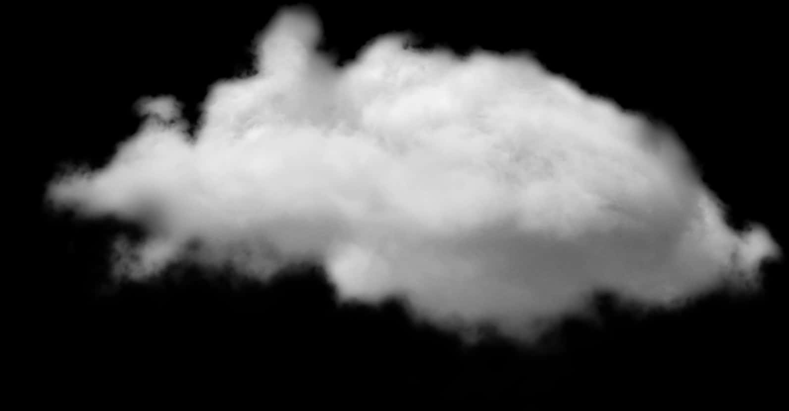 雲朵 桌布 壁紙 — 一朵蓬鬆的白雲漂浮在純黑色背景上，邊緣柔和，紋理細緻。