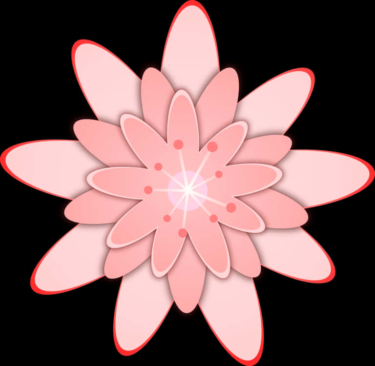 Clip Art 桌布 壁紙 — 一朵風格化的粉紅色花朵，帶有層層花瓣和發光的花心，襯托黑色背景。