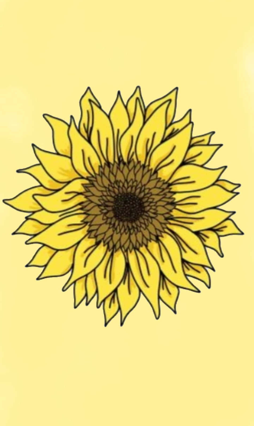 Sunflower Yellow Tumblr Aesthetic 桌布 壁紙 — 一朵鮮黃色的向日葵，花瓣細節豐富，花心深色，在柔和的淡黃色背景上格外突出。