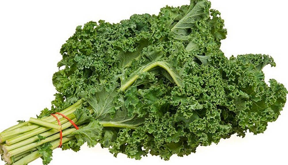 Vegetable 桌布 壁紙 — 一束新鮮的羽衣甘藍，用紅色帶子綁著，放在純白背景上。