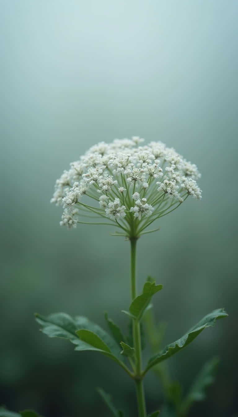 Flower 壁紙 — 一束精緻的白色花朵在纖細的莖頂盛開，背景是柔和朦朧的綠色。