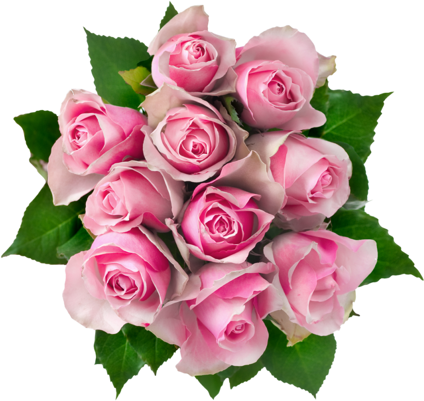 Bouquet Of Flowers 桌布 壁紙 — 一束茂盛的柔粉色玫瑰，搭配綠色葉子，在黑色背景上呈圓形簇狀排列。