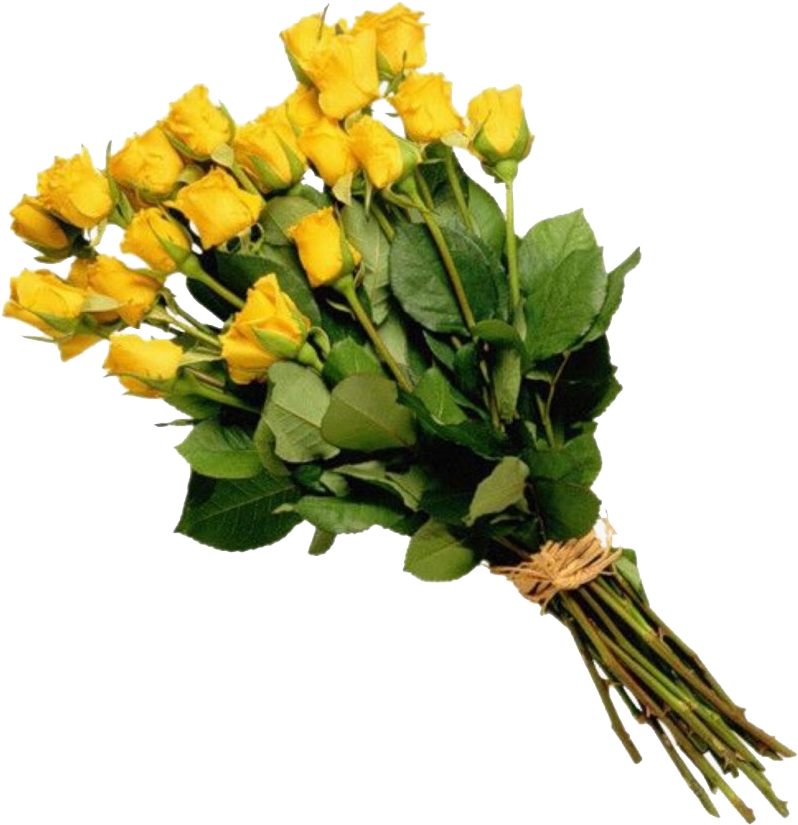 Bouquet Of Flowers 桌布 壁紙 — 一束鮮豔的黃玫瑰，搭配茂盛的綠葉，用麻繩捆紮，襯托在純黑背景上。