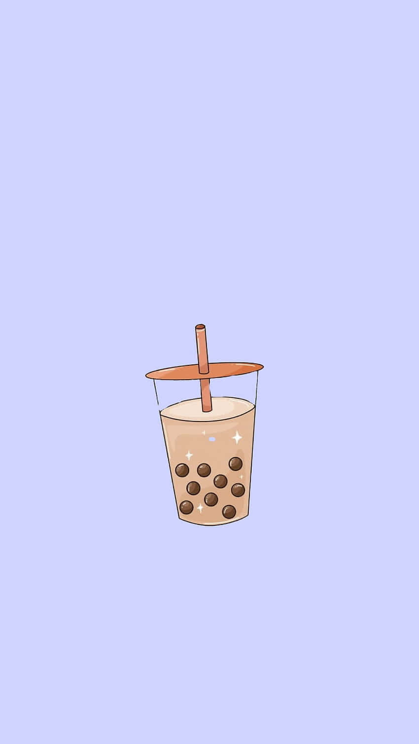 可愛 桌布 壁紙 — 一杯可愛的插圖珍珠奶茶，有棕色珍珠和吸管，襯托柔和的薰衣草背景。