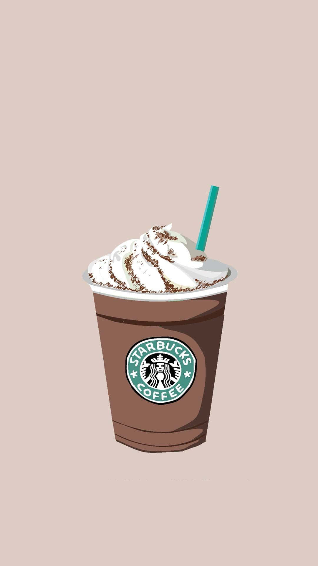 Aesthetic Starbucks 桌布 壁紙 — 一杯星巴克冰咖啡，上面有鮮奶油和巧克力碎片，襯以柔和米色背景。