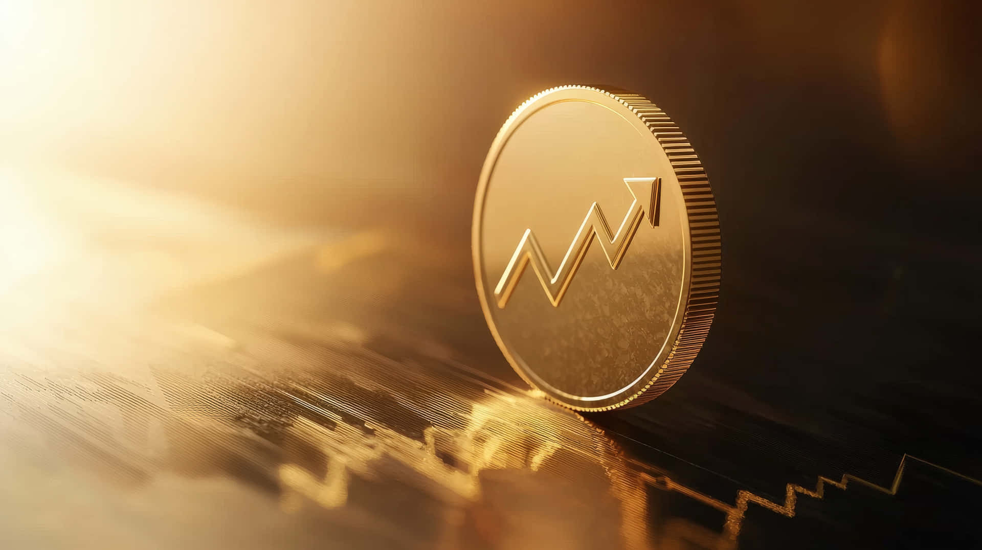 帶有向上箭頭的金幣，象徵金融增長和投資成功。 — 股市 壁紙