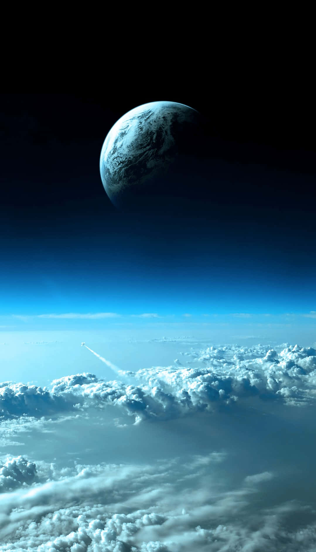 火箭穿過雲層升向從太空看到的地球 — 外太空 GIF 壁紙