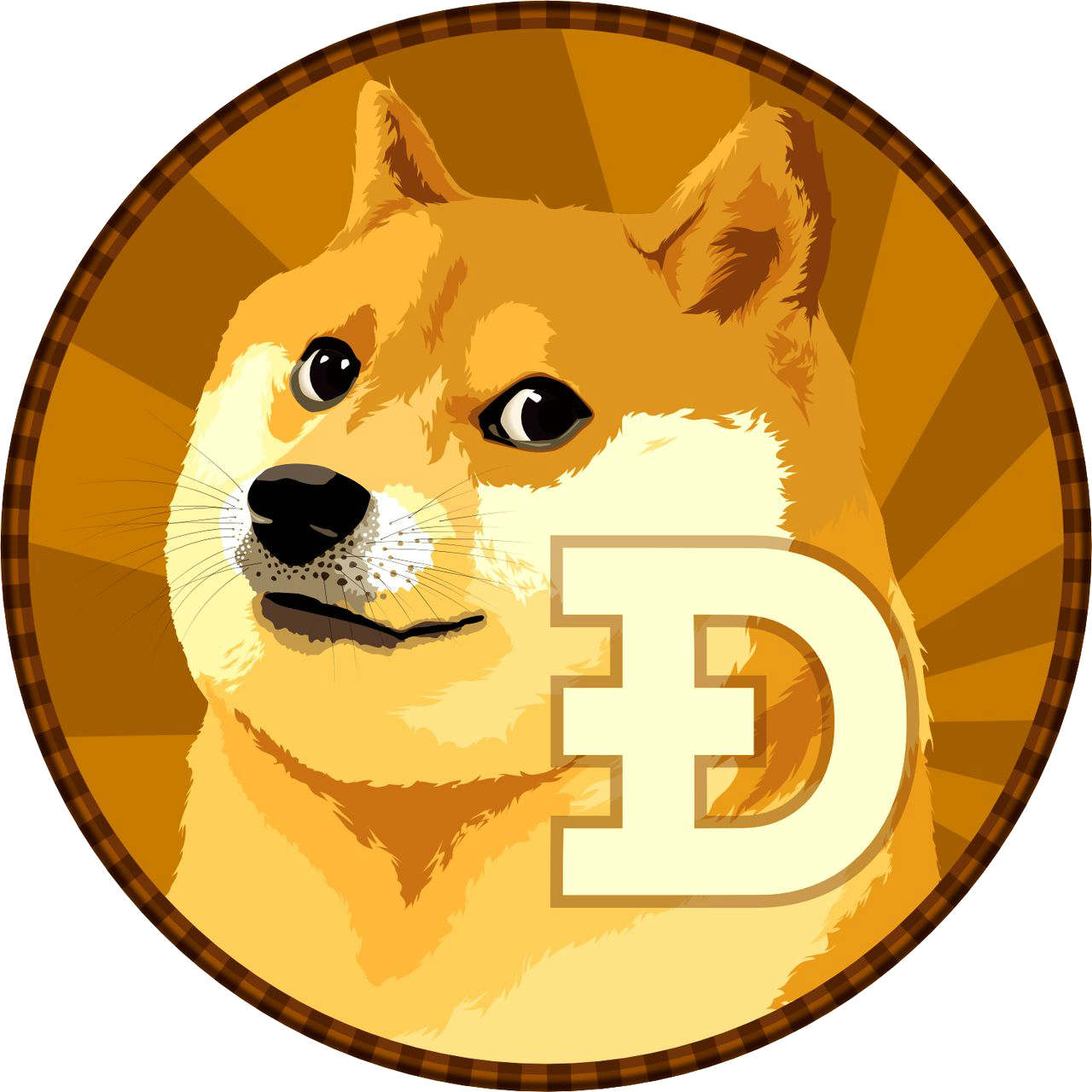 狗狗幣 桌布 壁紙 — 一枚金幣上風格化的柴犬臉，上面疊加了一個大D符號。