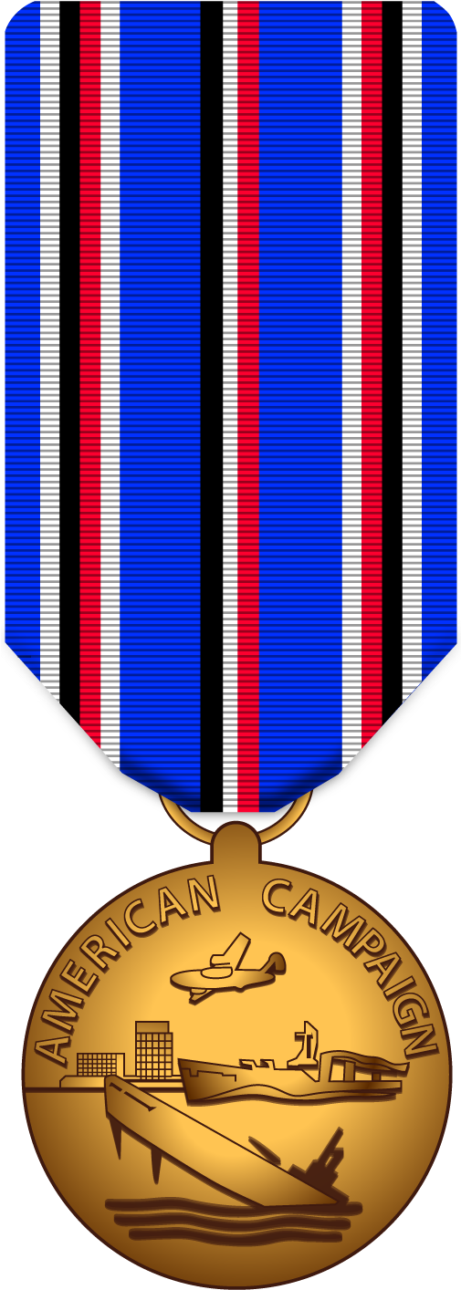 Award 桌布 壁紙 — 一枚金色美國戰役獎章，配有藍、紅、白條紋緞帶，刻有船隻、飛機和城市景觀。