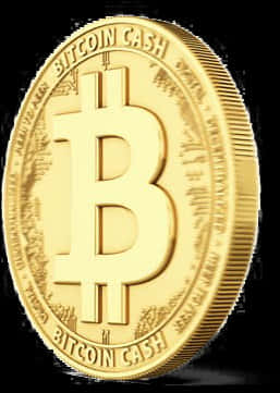 比特幣 桌布 壁紙 — 一枚閃亮的金色 Bitcoin Cash 硬幣，帶有凸起的 Bitcoin 標誌和鋸齒邊緣，背景為黑色。