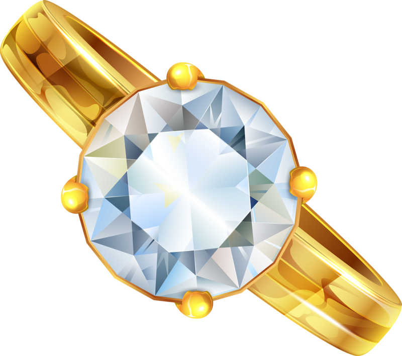Ring 桌布 壁紙 — 一枚閃閃發光的金戒指，鑲有一顆大圓形切割鑽石，由四個爪固定，背景為黑色。