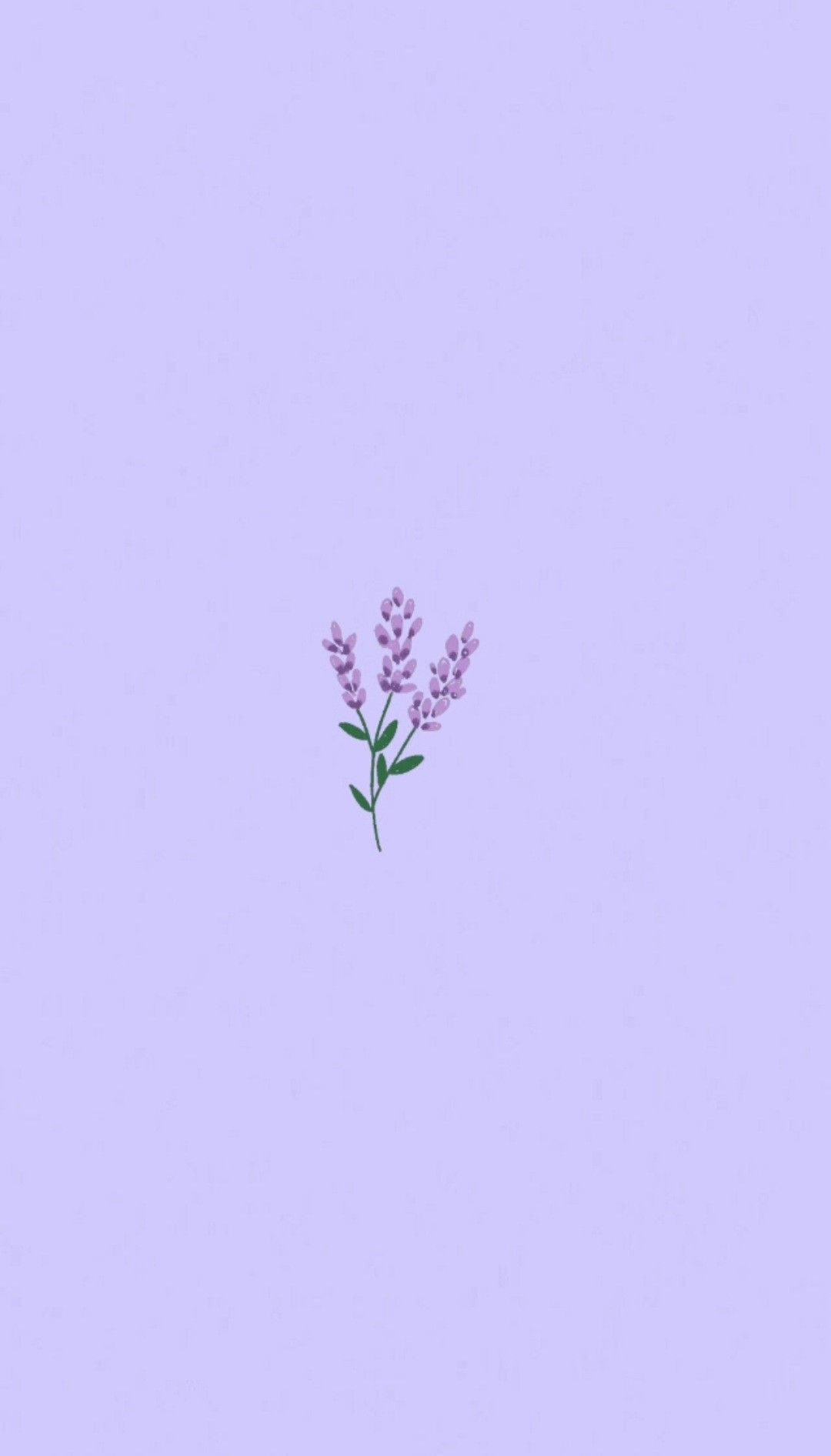 Lavender 桌布 壁紙 — 一枝精緻的薰衣草，帶有細小的紫色花朵和綠色葉子，置中在柔和的薰衣草背景上。