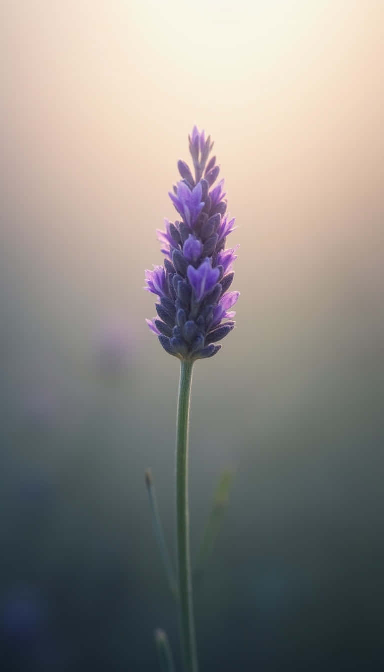 Flower 壁紙 — 一枝薰衣草花穗在柔和發光的日出背景下高高聳立。