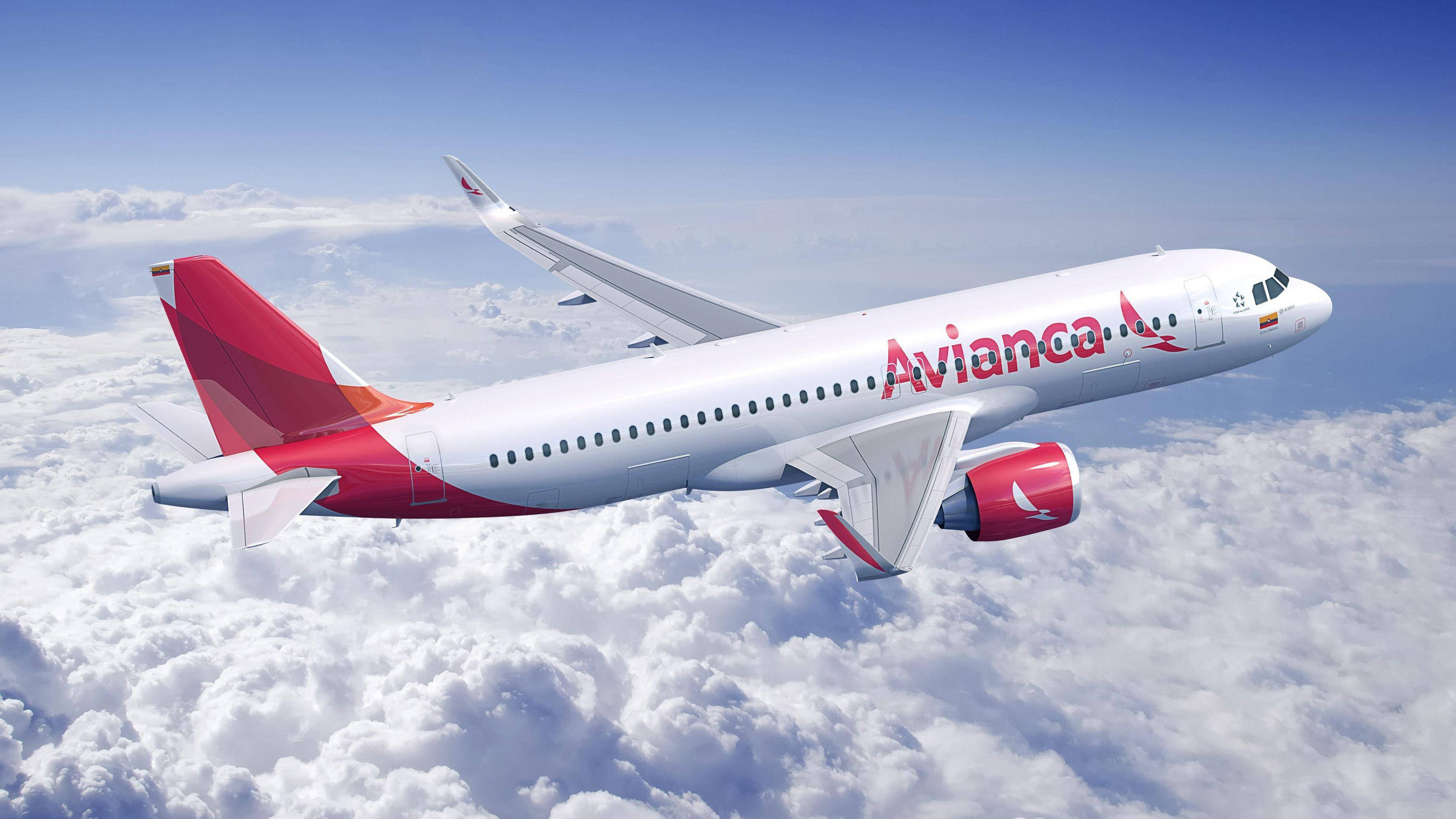 Plane 桌布 壁紙 — 一架 Avianca 飛機在晴朗藍天下優雅地翱翔於蓬鬆白雲之上。