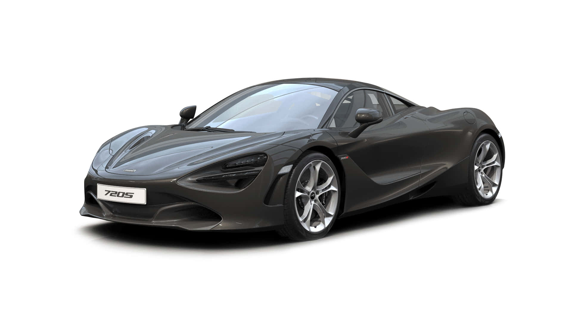 Gray Aesthetic 桌布 壁紙 — 一架光滑的啞光灰色McLaren 720S跑車，配備銀色輪圈和空氣動力學曲線，孤立在白色背景上。