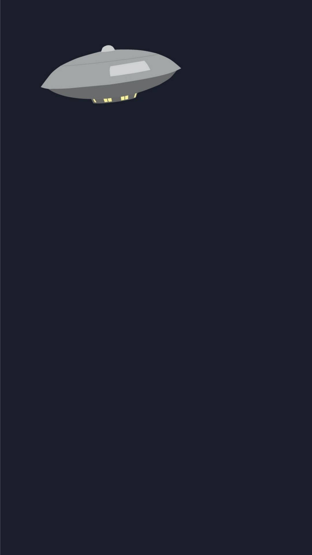 Black 桌布 壁紙 — 一架光滑的灰色UFO帶有發光的黃色燈光，在深藍色背景上盤旋。