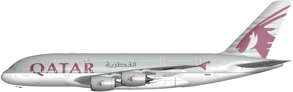 標誌 桌布 壁紙 — 一架卡達航空的空中巴士A350，採用白色和栗色塗裝，在黑色背景上以側面輪廓展示。