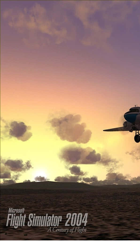 Android Microsoft Flight Simulator 桌布 壁紙 — 一架復古飛機在日落時低飛過沙漠，天空呈現紫橙色，雲朵散落。
