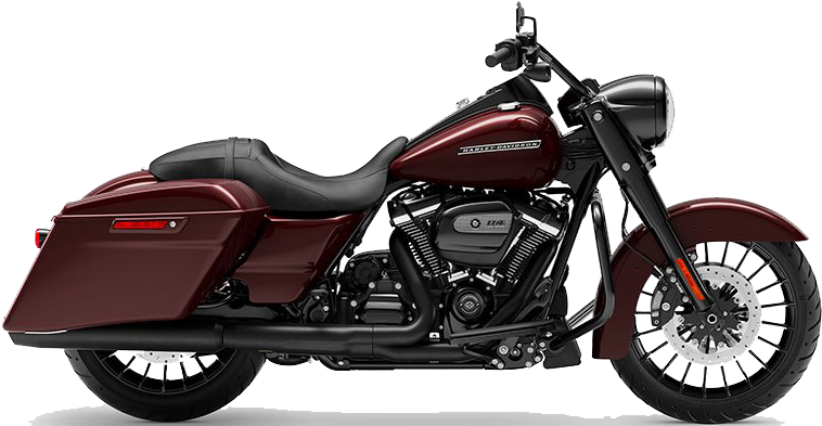 哈雷戴維森 桌布 壁紙 — 一架時尚的栗色Harley-Davidson機車，帶有黑色點綴和鍍鉻細節，在純白色背景上以側面展示。