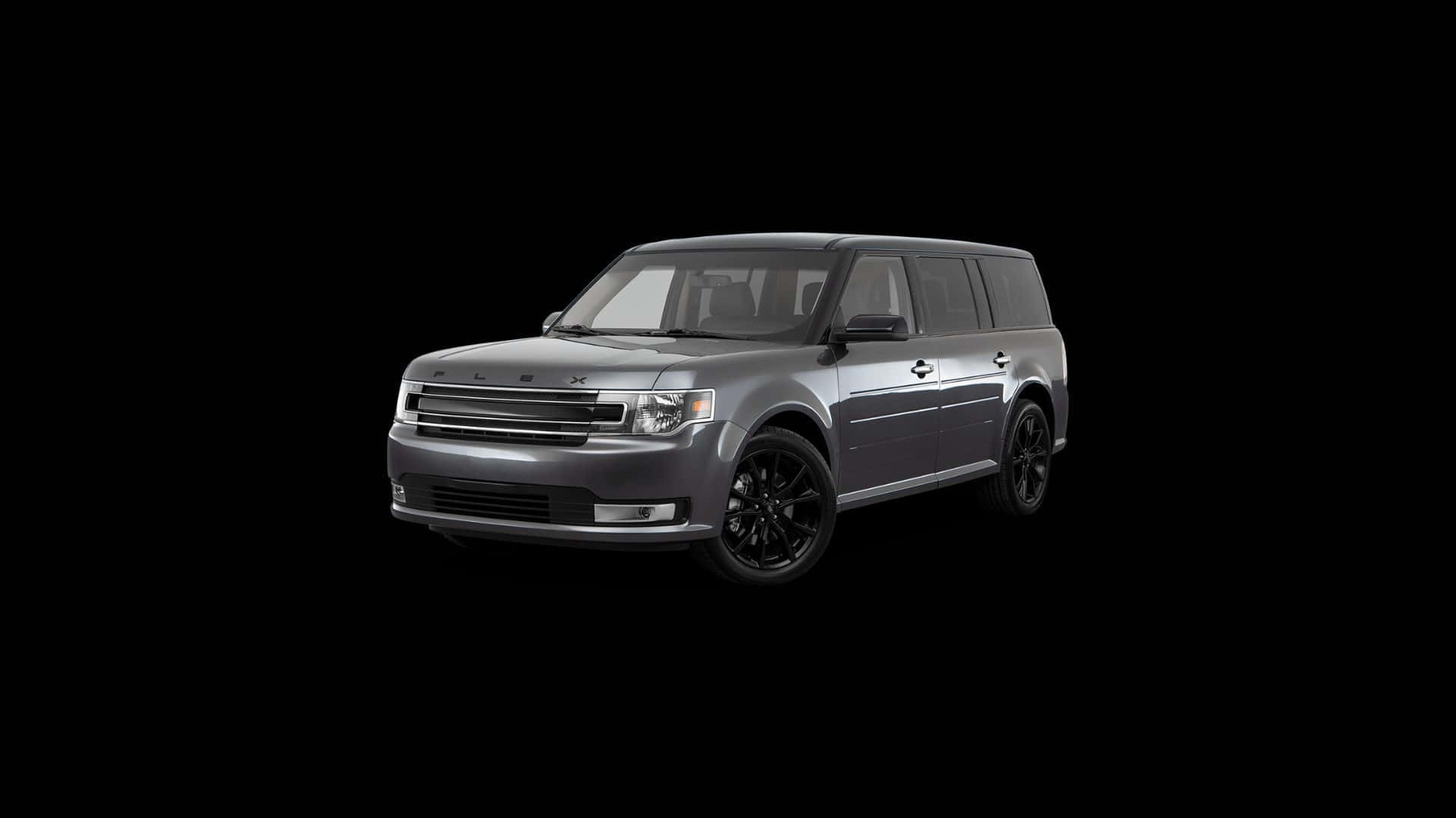 Ford Flex 桌布 壁紙 — 一架時尚的灰色Ford Flex SUV配黑色輪圈，孤立在純黑色背景上。