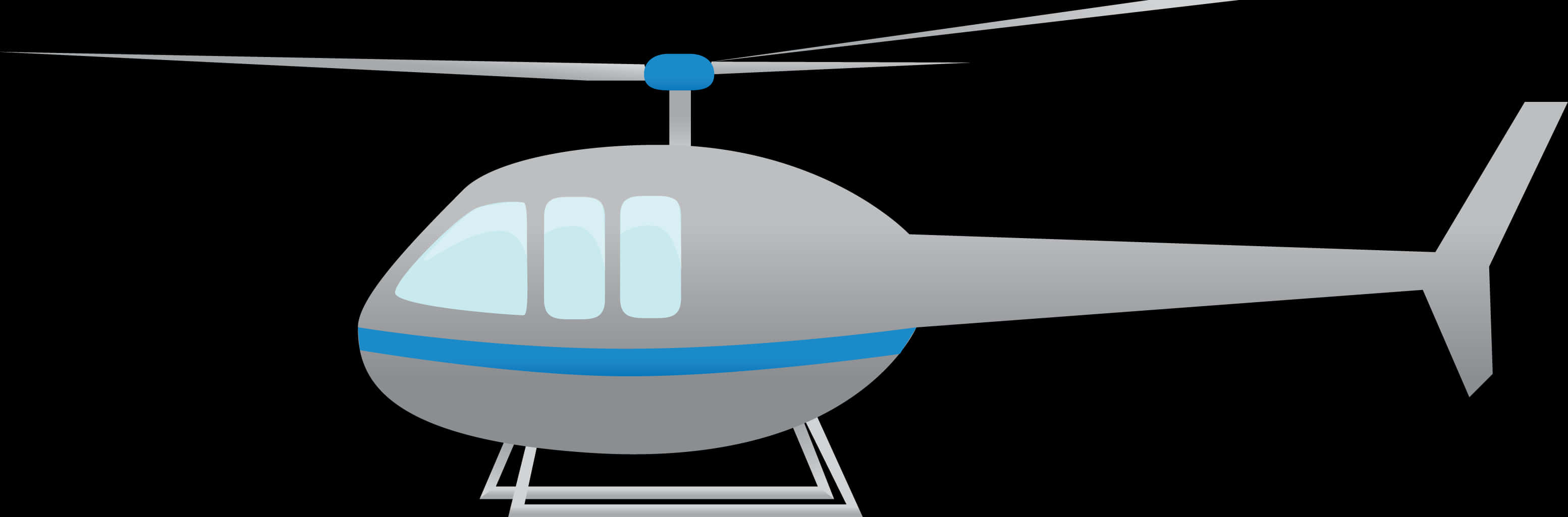 Aircraft 桌布 壁紙 — 一架時尚的灰色直升機，帶有藍色點綴和白色窗戶，孤立在純黑色背景上。