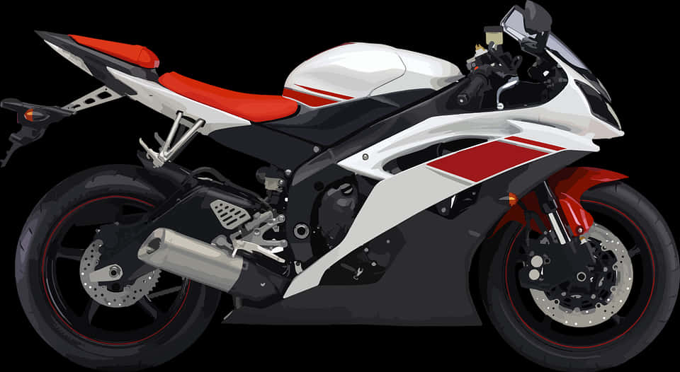 Bike HD 桌布 壁紙 — 一架時尚的白色和紅色運動機車，帶有黑色點綴和暴露的機械細節，孤立地站在純黑色背景前。