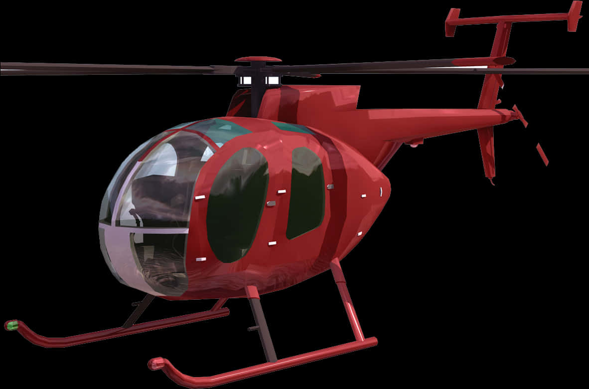 Aircraft 桌布 壁紙 — 一架時尚的紅色直升機，帶有透明駕駛艙和黑色旋翼葉片，孤立在純黑色背景上。