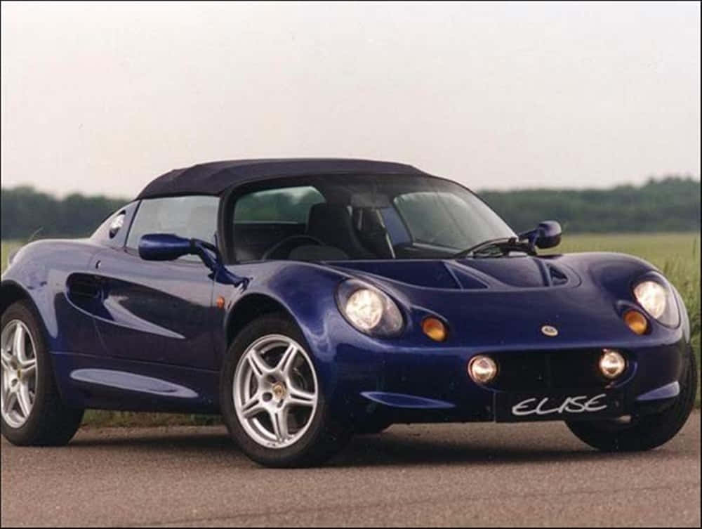 Car Model 桌布 壁紙 — 一架時尚的藍色蓮花Elise跑車停泊在鋪砌的道路上，背景是草地和樹木。