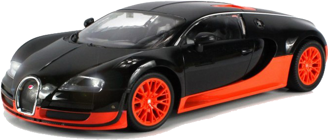 布加迪 桌布 壁紙 — 一架時尚的黑色 Bugatti Veyron 模型車，帶有鮮豔的橙色點綴和車輪，孤立在白色背景上。