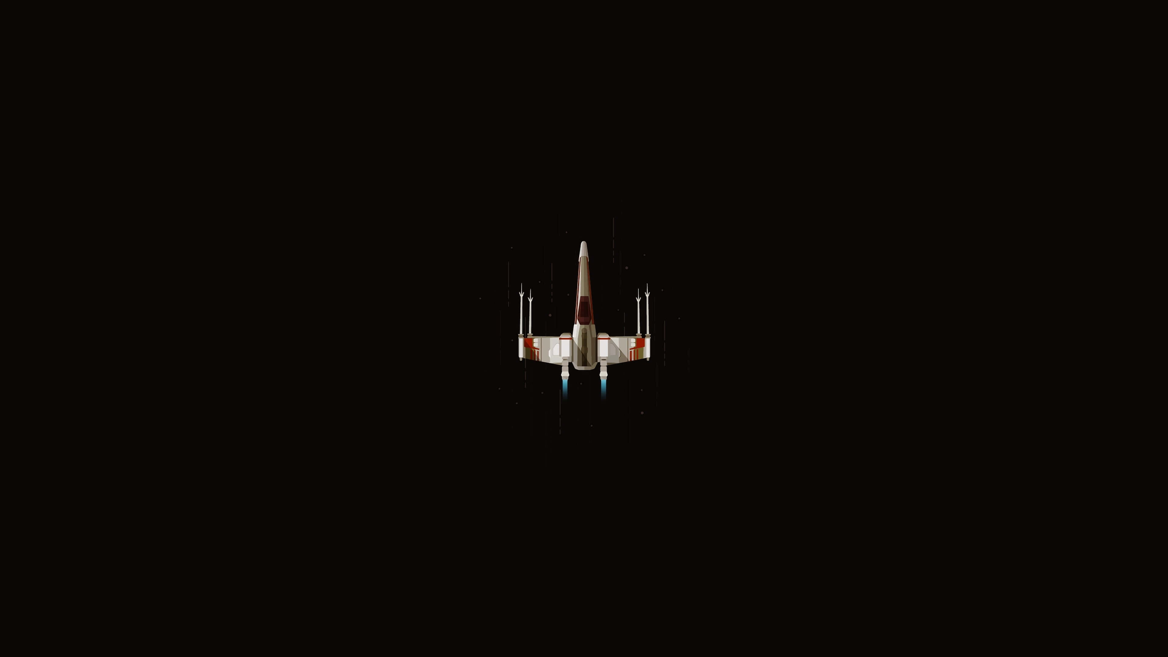 X-wing Fighter 桌布 壁紙 — 一架流線型X翼星際戰鬥機在漆黑的太空中滑行，藍色引擎發出光芒。