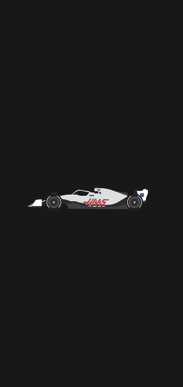 Minimalist Sports 桌布 壁紙 — 一架流線型白色Haas一級方程式賽車帶有紅色點綴，居中放置在純黑色背景上。