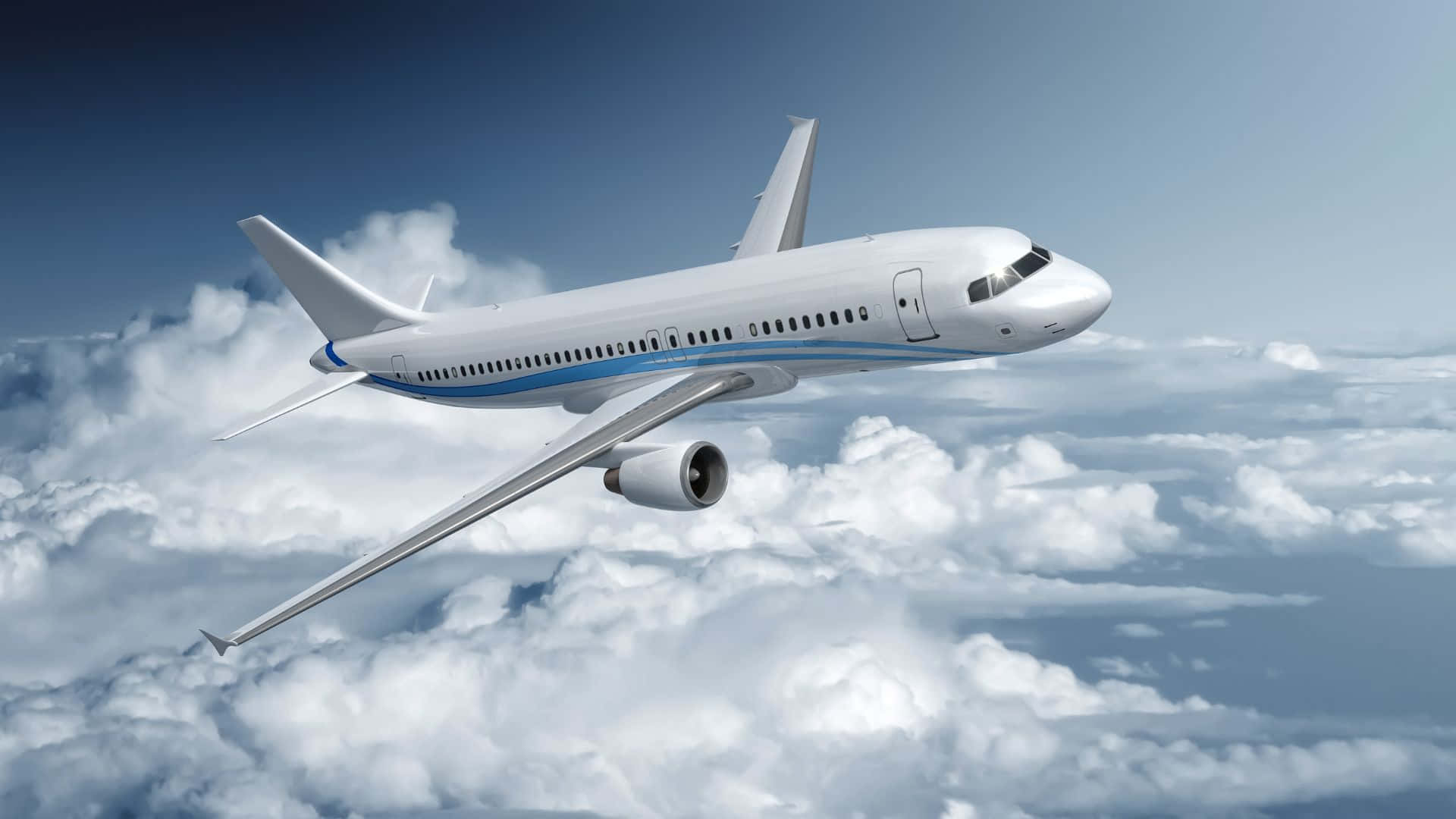 白色客機在藍天白雲上飛行 — 飛機 壁紙