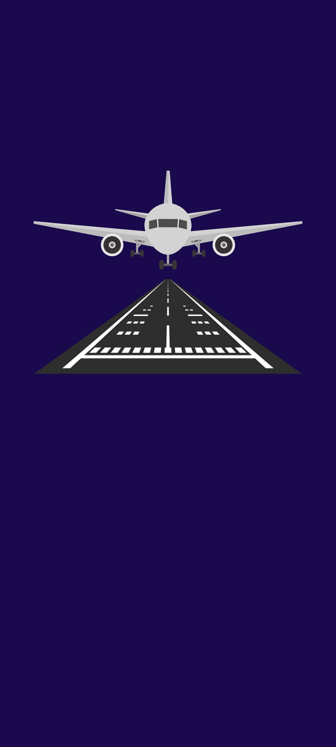 Runway 桌布 壁紙 — 一架簡約風格的飛機在深紫色夜空下接近跑道。