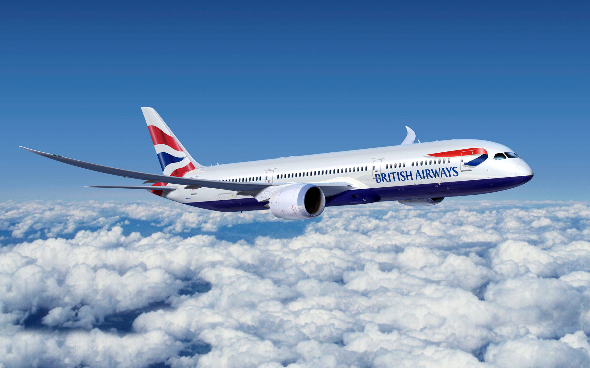 英國航空公司的噴射機在雲海之上高高飛翔。
