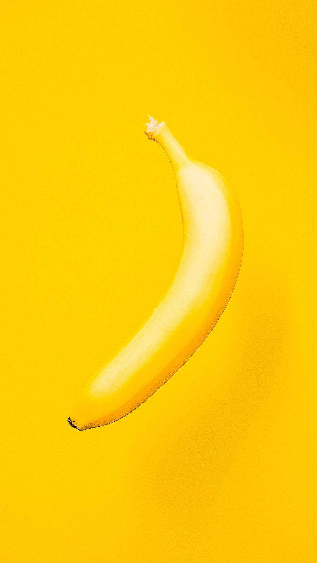 Plantain 桌布 壁紙 — 一根成熟的香蕉在純色、明亮的黃色背景上優雅地彎曲。