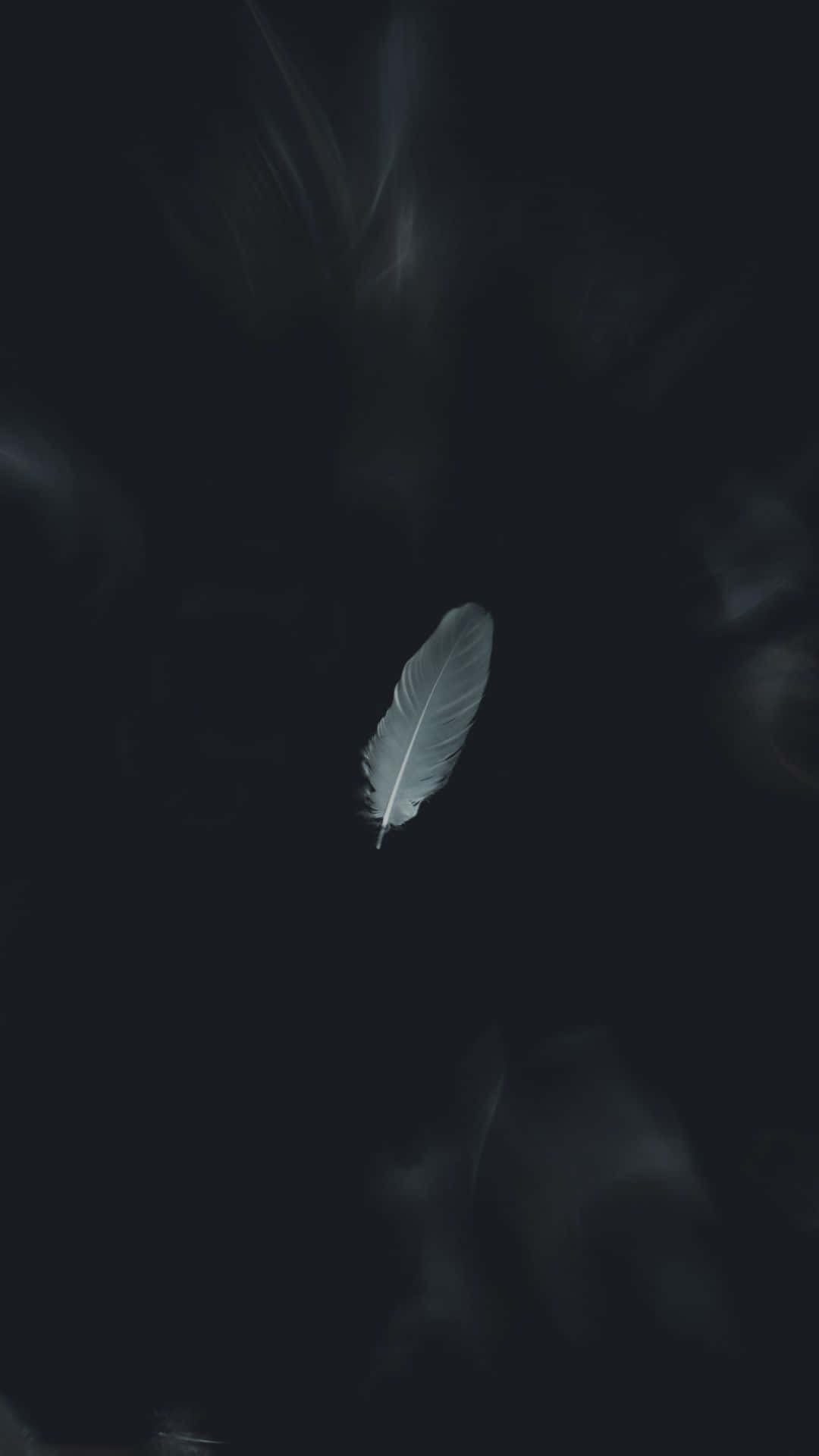 黑色 桌布 壁紙 — 一根淡色羽毛在深邃黑色背景上，伴隨柔和煙霧質感，靜靜漂浮。