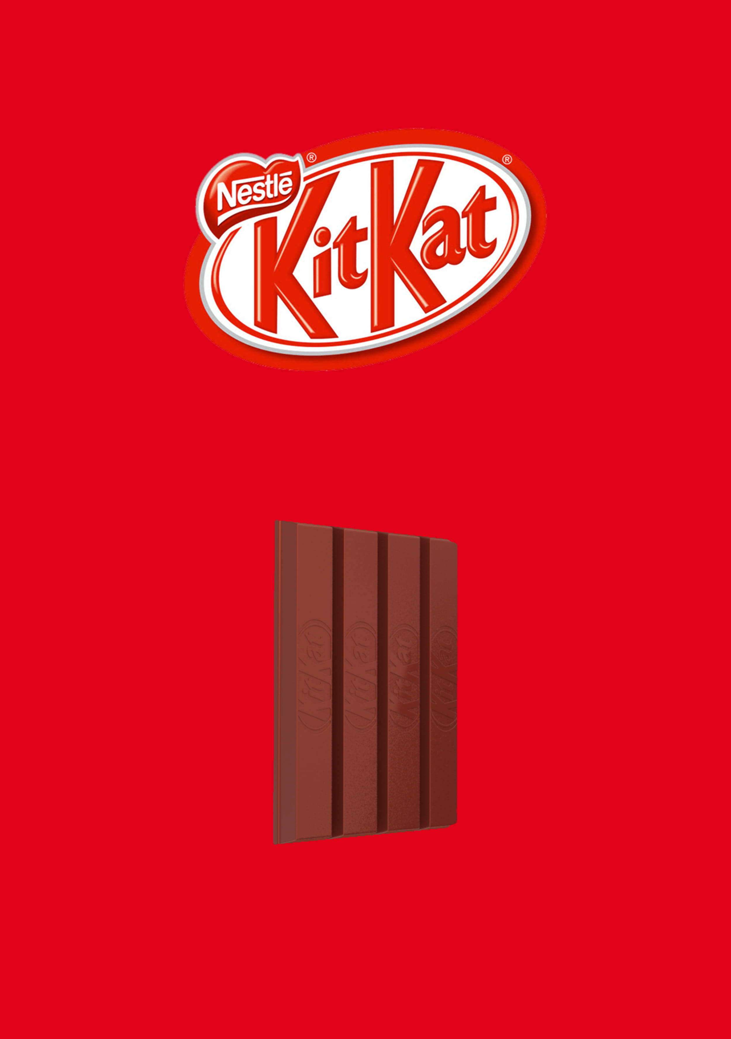 紅色動圖 桌布 壁紙 — 一條 KitKat 巧克力棒和標誌居中在鮮明的紅色背景上。