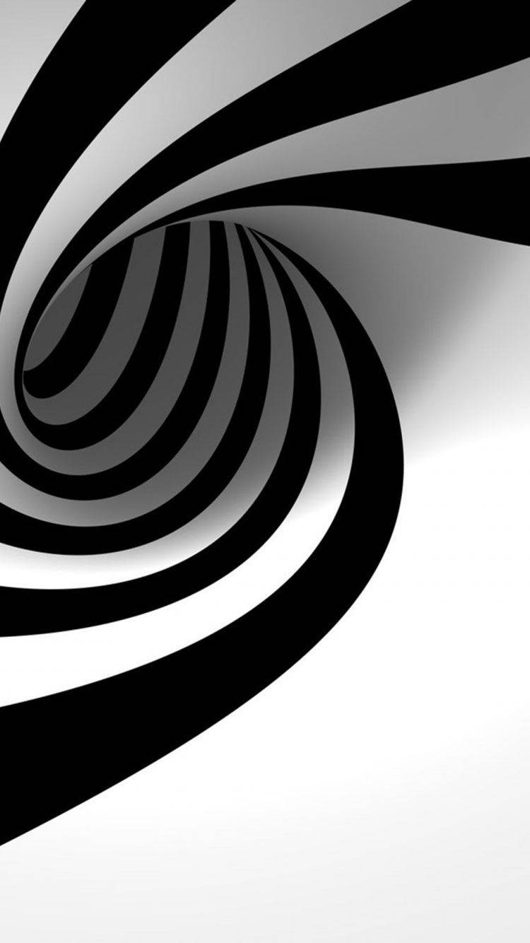 Black And White iPhone 桌布 壁紙 — 一條催眠的黑白螺旋隧道，大膽的條紋營造出無限深度和動感。