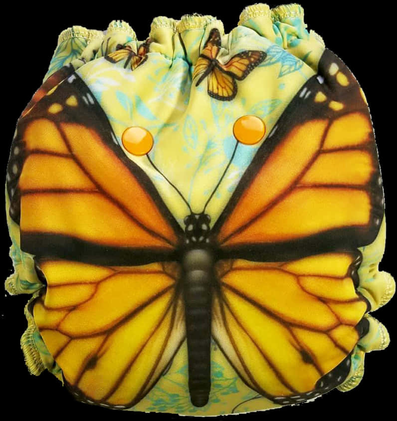 Monarch Butterfly 桌布 壁紙 — 一條充滿活力的君主斑蝶圖案布尿布，帶有橙黑色翅膀和黃色鈕扣，背景為花卉圖案。