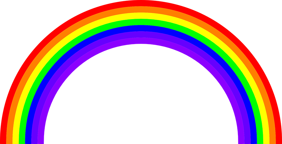 Multicolor 桌布 壁紙 — 一條充滿活力的多色彩虹，在純黑色背景上形成拱形，帶有鮮明飽和的色帶。