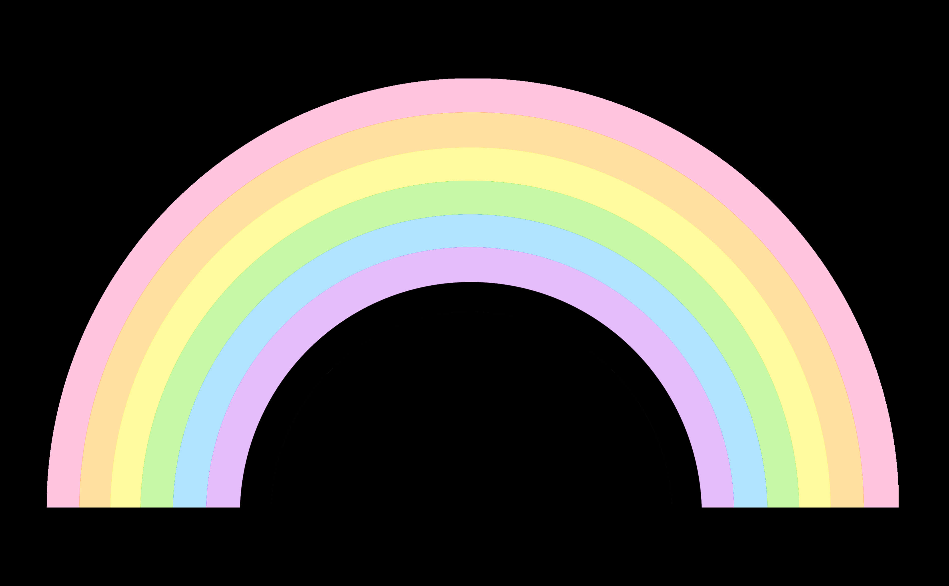Cute Rainbow Pastel 桌布 壁紙 — 一條充滿活力的柔和彩虹在純黑色背景上優雅地拱起，帶有柔和的漸變帶。