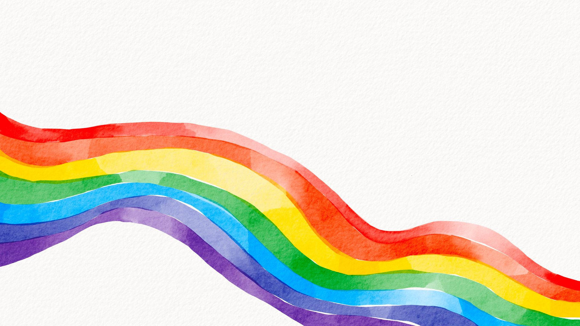 Subtle Lgbt 桌布 壁紙 — 一條充滿活力的水彩彩虹在帶有紋理的白色背景上優雅地彎曲，呈現柔和混合的色調。