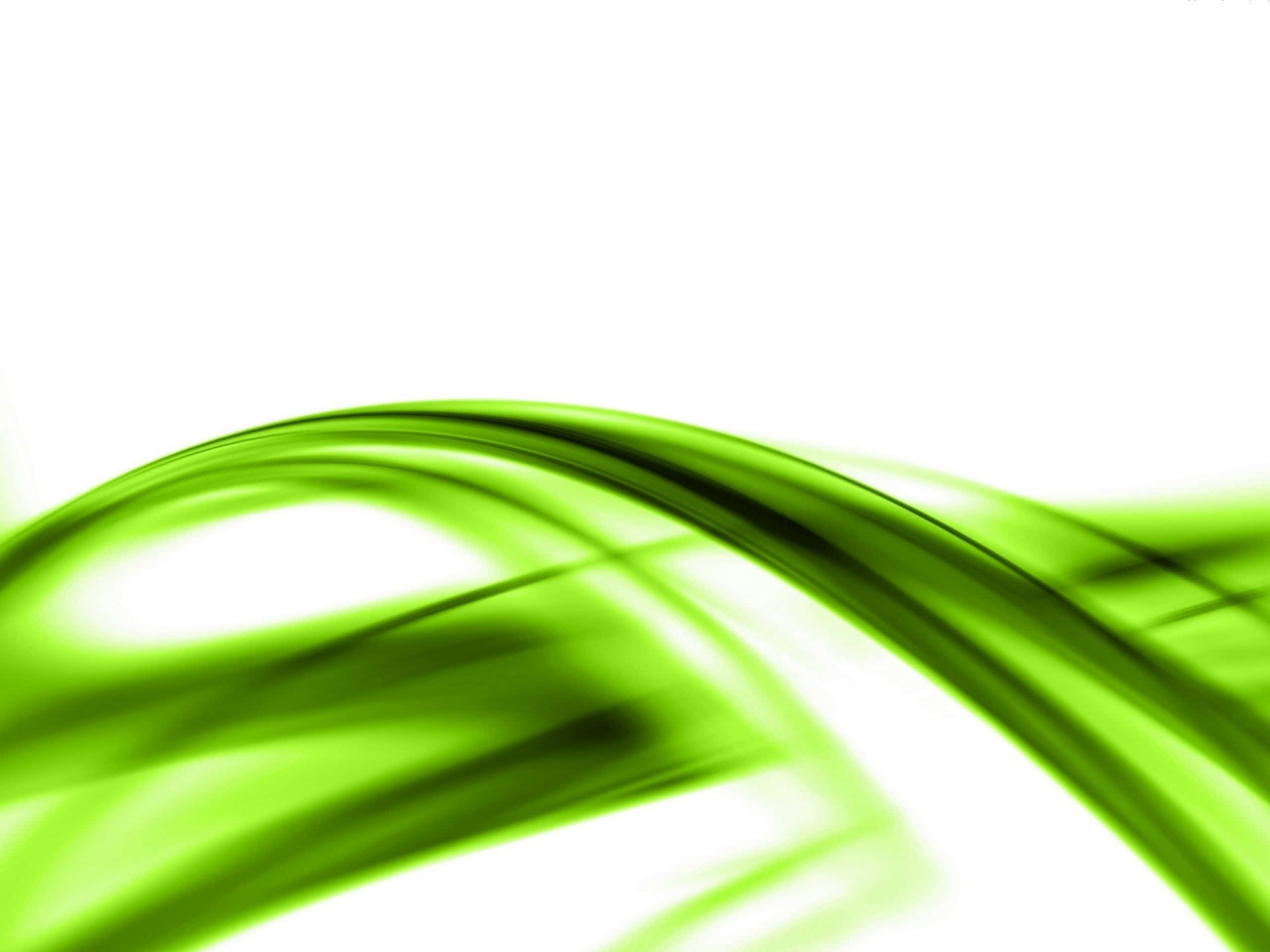 Green And White 桌布 壁紙 — 一條充滿活力的綠色抽象波浪在純白色背景上優雅地彎曲，帶有柔和動態模糊。