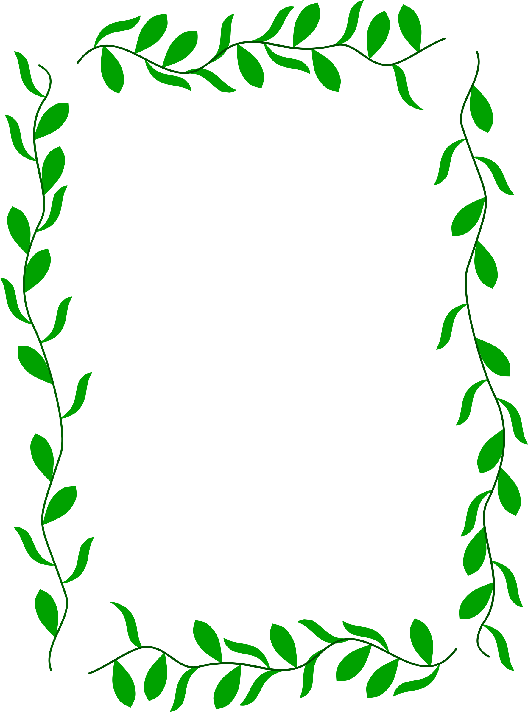 Leaf Border 桌布 壁紙 — 一條充滿活力的綠色葉藤在純黑色背景上形成裝飾性邊框。