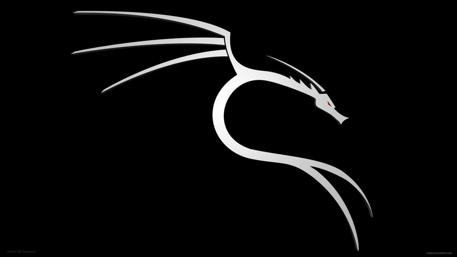 Linux 桌布 壁紙 — 一條光滑的白色龍剪影，帶有紅色眼睛，在純黑色背景上滑翔。