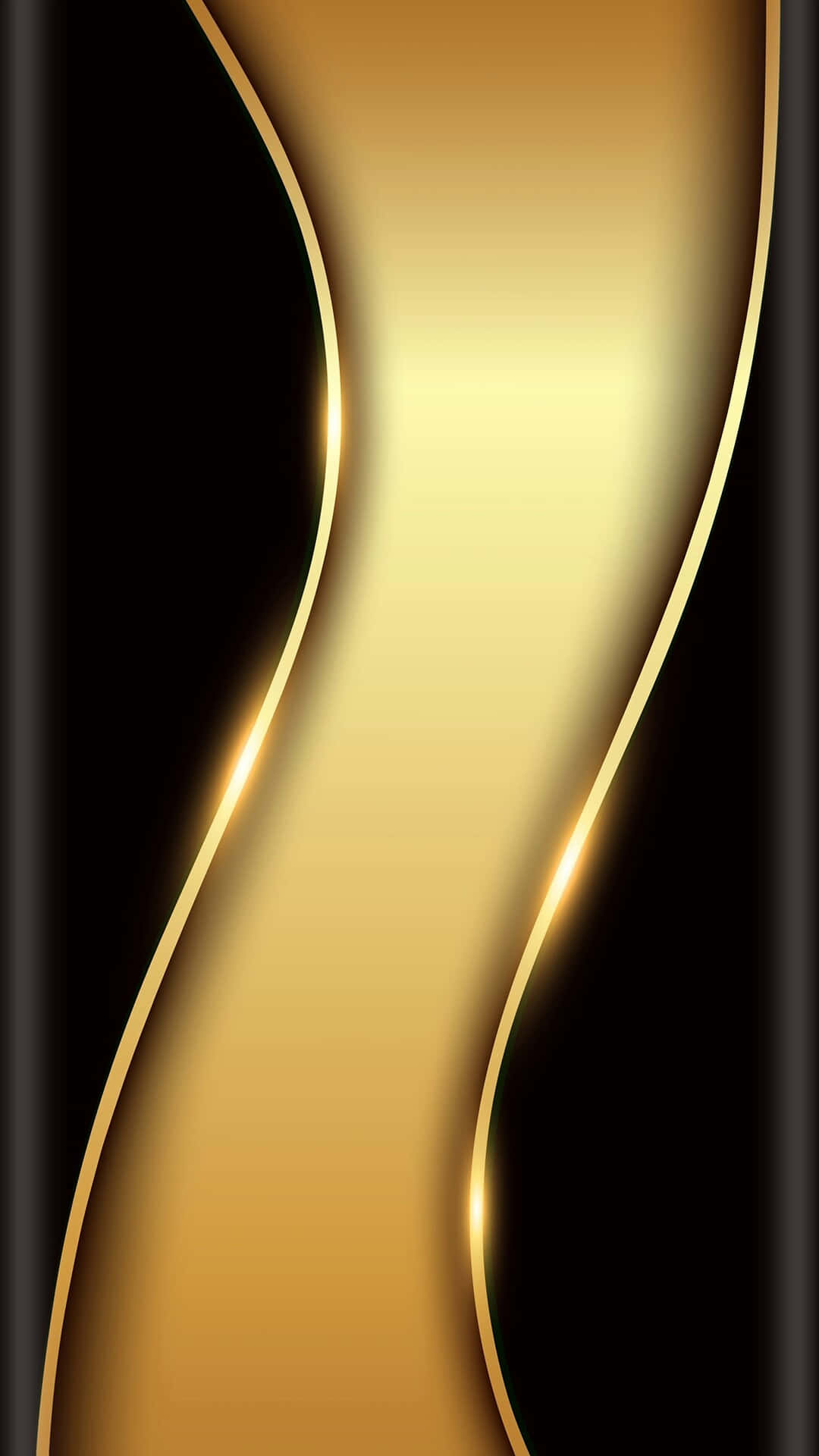 Gold iPhone 桌布 壁紙 — 一條光滑的金色絲帶在深黑色背景上優雅地流動，營造出奢華的抽象設計。