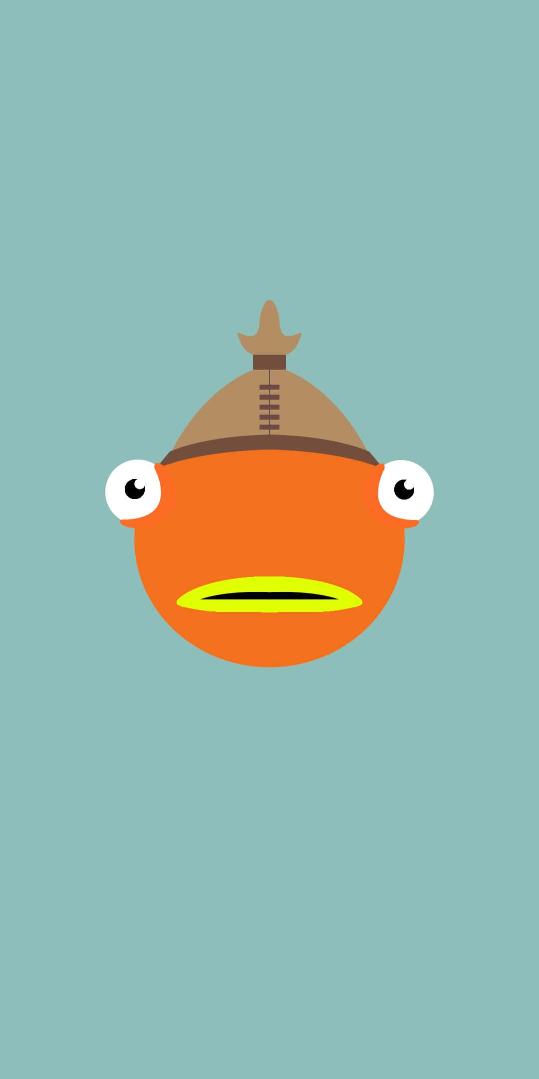 Pixel 3 Fish 桌布 壁紙 — 一條卡通橙色魚，有大眼睛和黃色嘴巴，戴著棕色美式足球頭盔，背景是藍綠色。