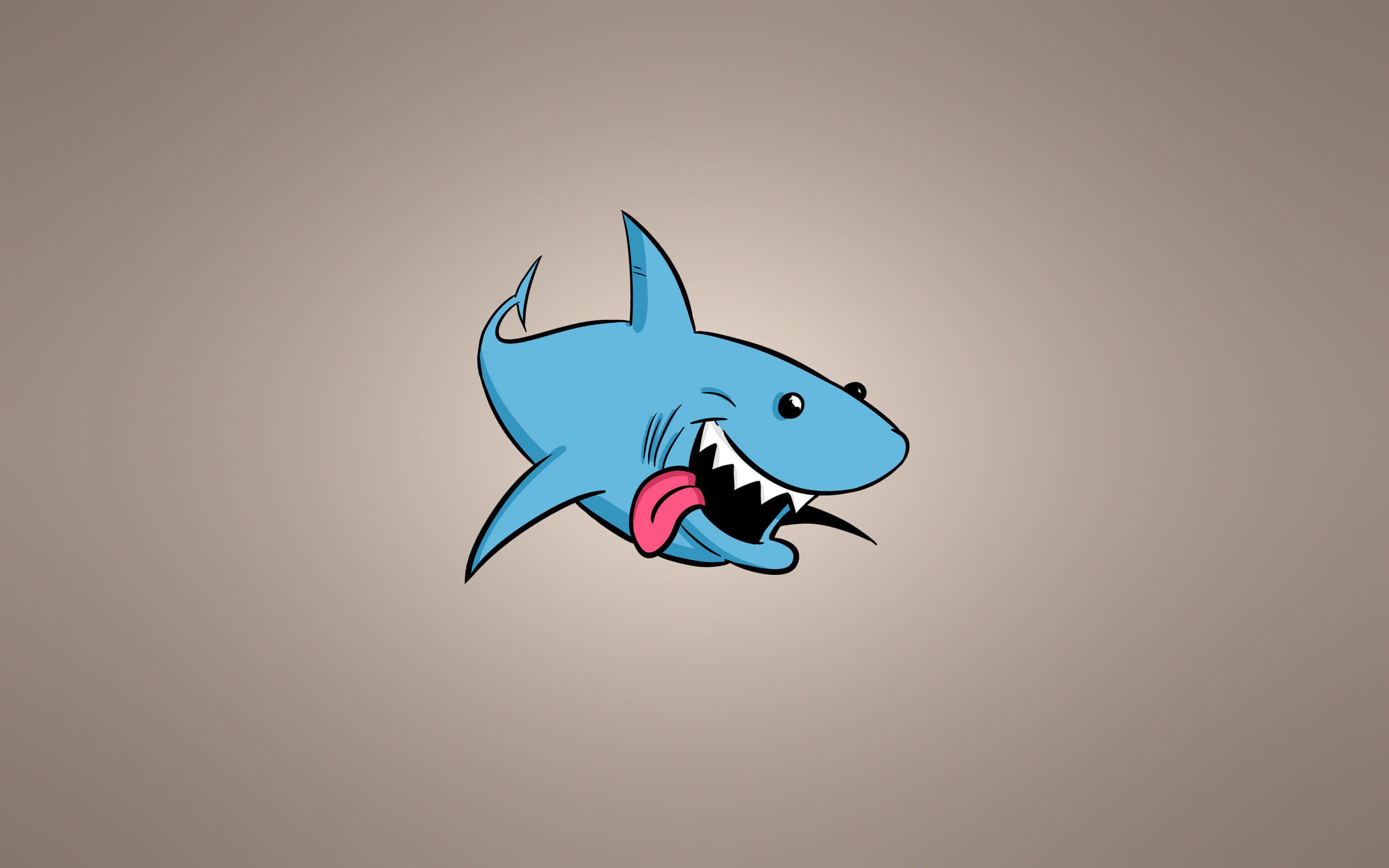 Cool Shark 桌布 壁紙 — 一條卡通藍色鯊魚伸出粉紅色舌頭，對著米色漸變背景張開嘴巴。