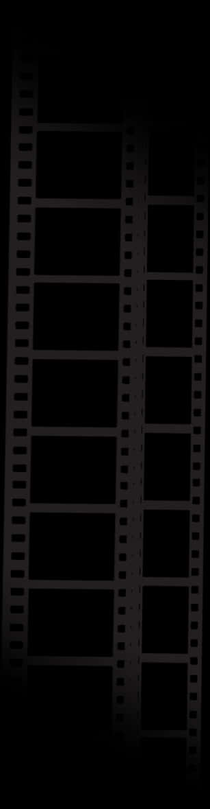 電影動圖 桌布 壁紙 — 一條垂直的黑色膠卷條，帶有穿孔邊緣和空框，在黑暗背景下微微發光。