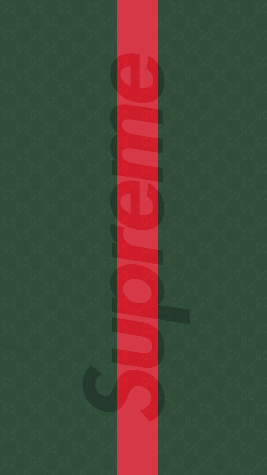綠色Gucci字母組合背景上的Supreme標誌，帶有紅色條紋。 — Gucci GIF 壁紙